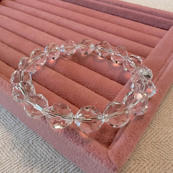 Vintage Faceted High Quality Crystal Bangle Bracelet Unique Cut Beaded Wire - Picture 5 of 9